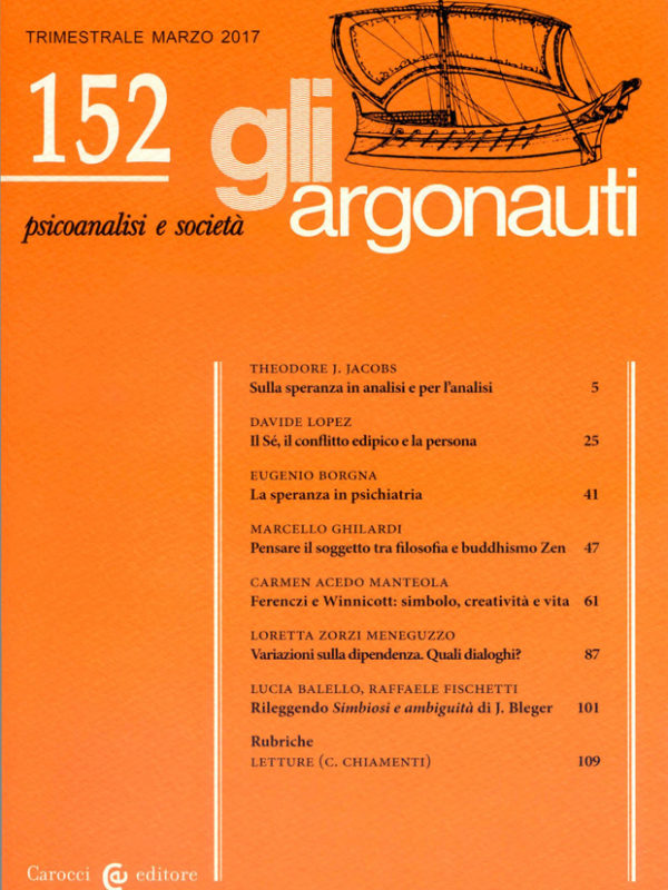 Copertina Gli Argonauti Rivista di Psicoanalisi Numero 152 Marzo 2017. Abstract 152