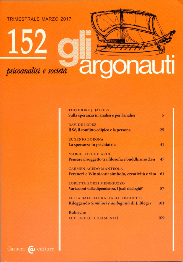 Copertina Gli Argonauti Rivista di Psicoanalisi Numero 152 Marzo 2017. Abstract 152