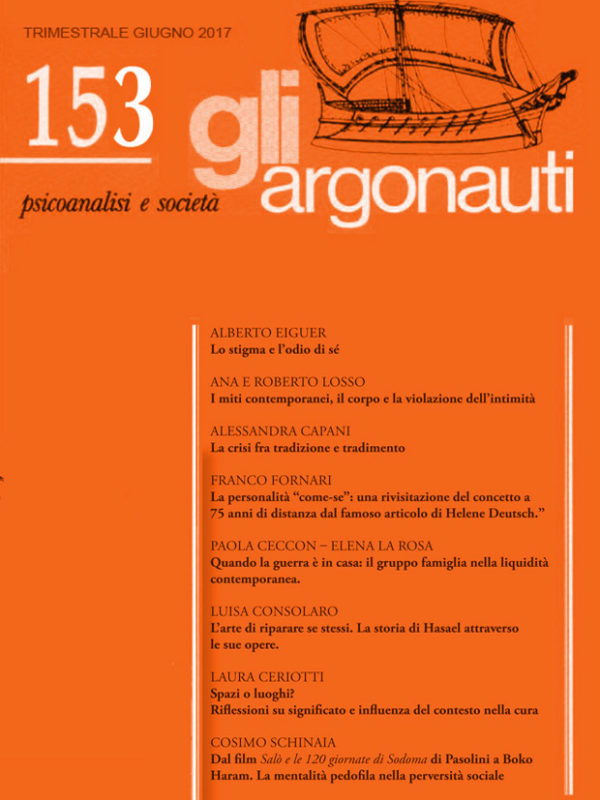 Abstract del numero 153 della rivista di Psicoanalisi e Società Gli Argonauti. Giugno 2017
