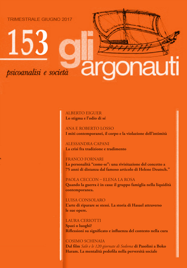 Abstract del numero 153 della rivista di Psicoanalisi e Società Gli Argonauti. Giugno 2017