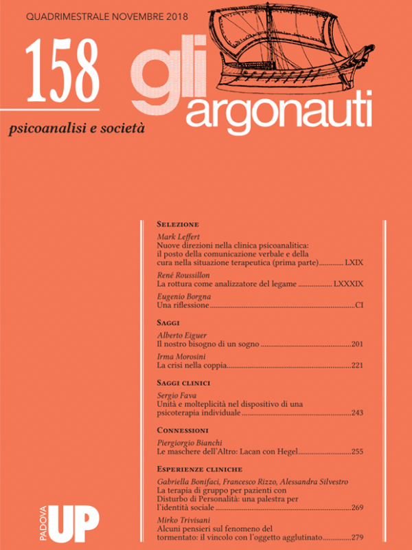 Copertina del n. 158 della rivista Gli Argonauti Psicoanalisi e Società