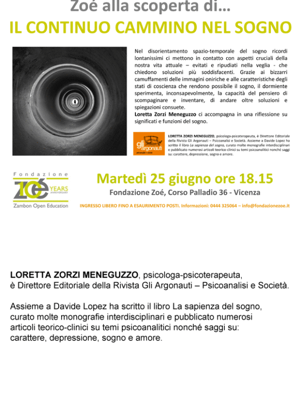 Seminario Il continuo Cammino nel sogno, Vicenza 25 Giugno 2019. Loretta Zorzi Meneguzzo